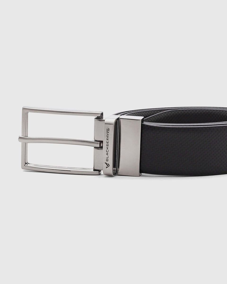 Leather Reversible Black & Brown Textured Belt - Solo