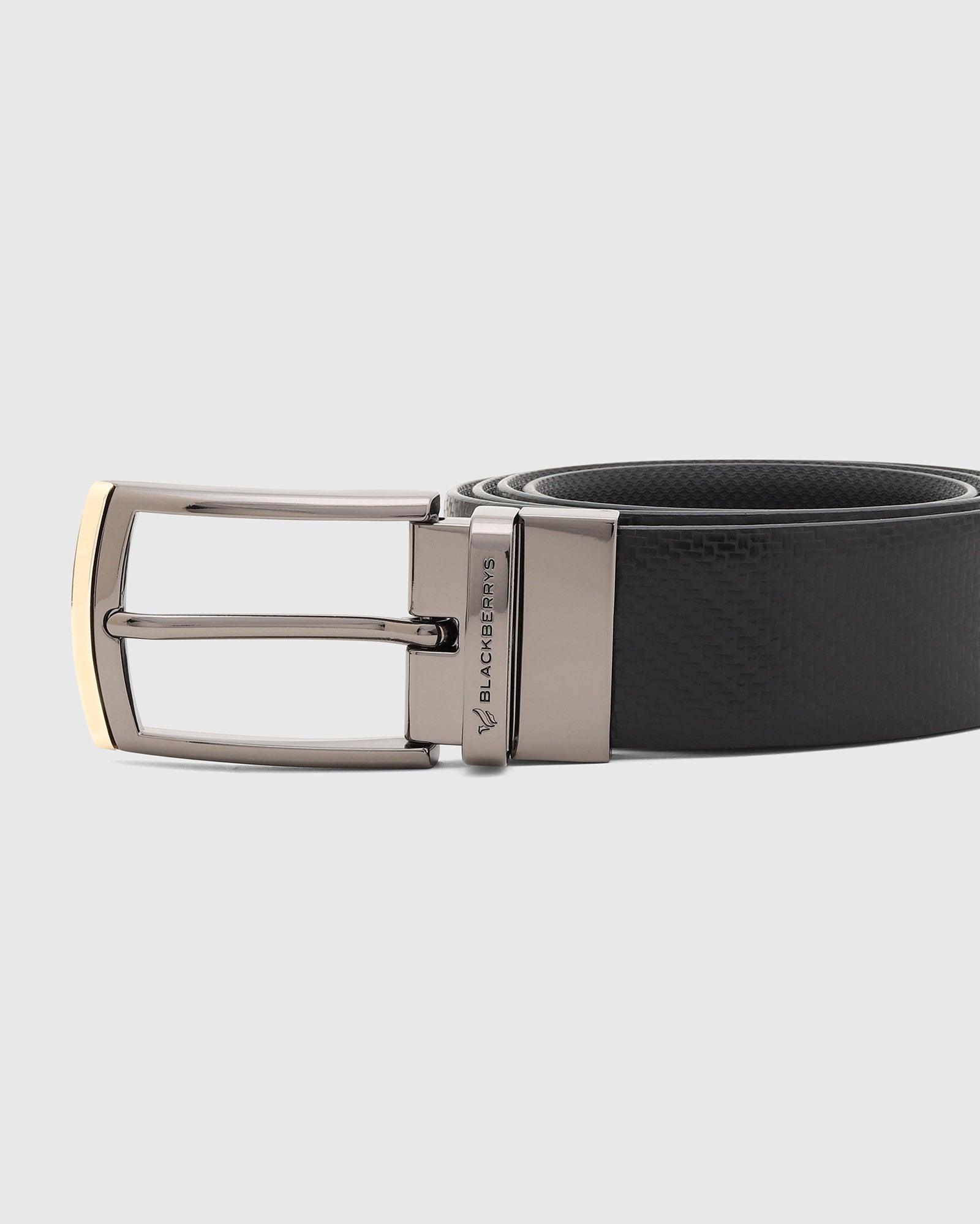 Leather Reversible Black Textured Belt - Stipe