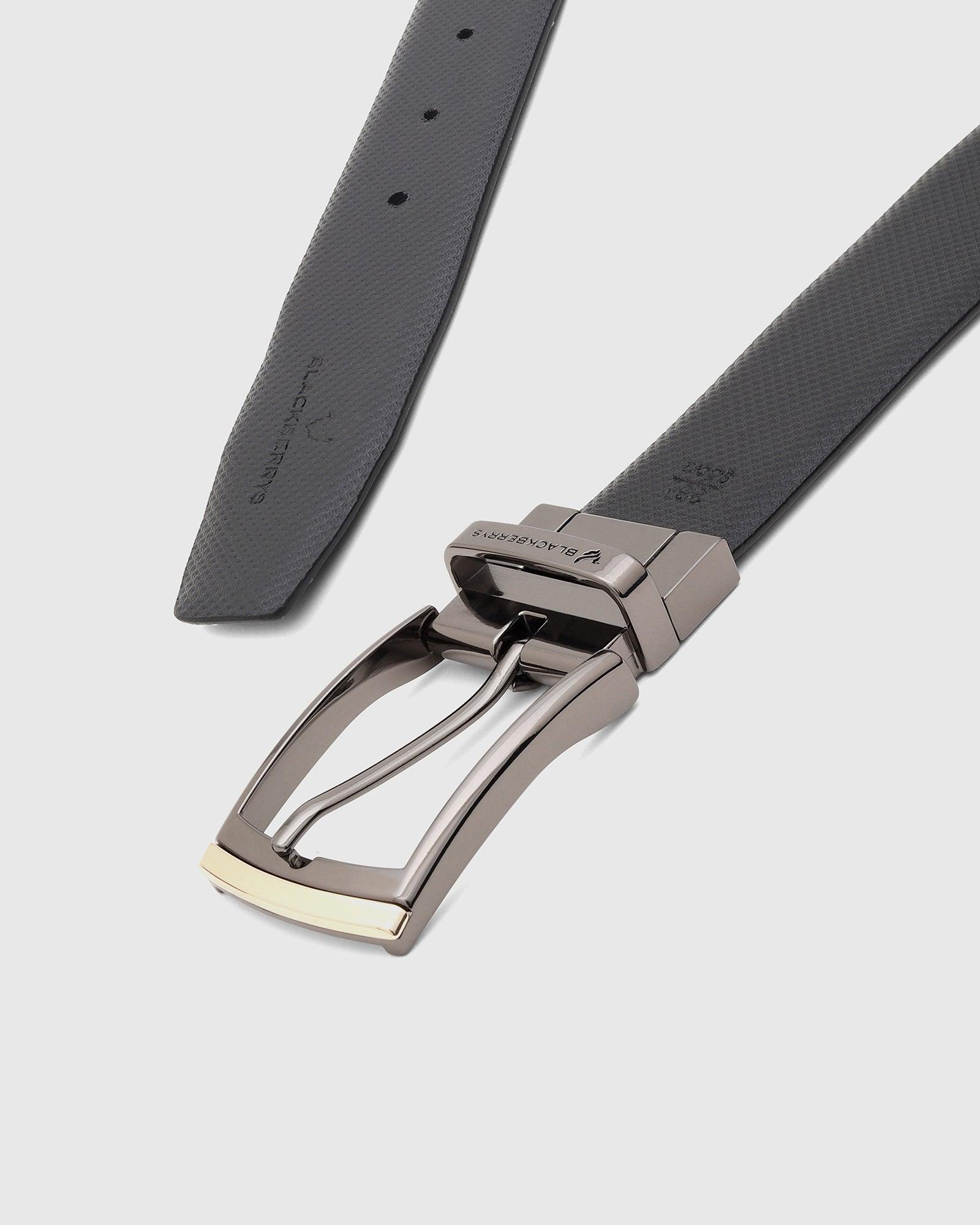 Leather Reversible Black Textured Belt - Stipe