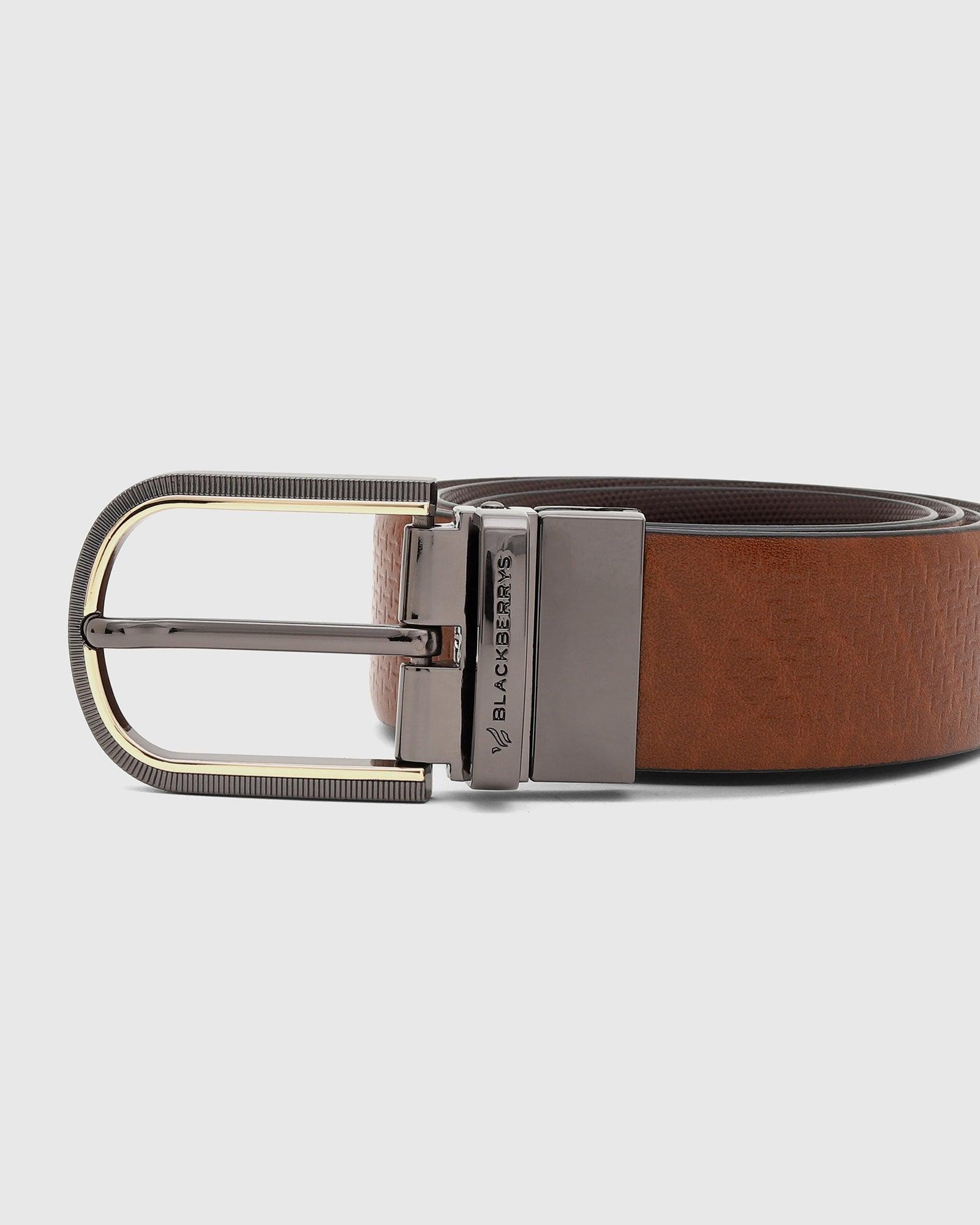 Leather Reversible Brown Tan Textured Belt - Sebastin