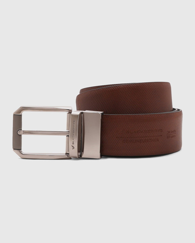 Leather Reversible Tan Navy Textured Belt - Solomon