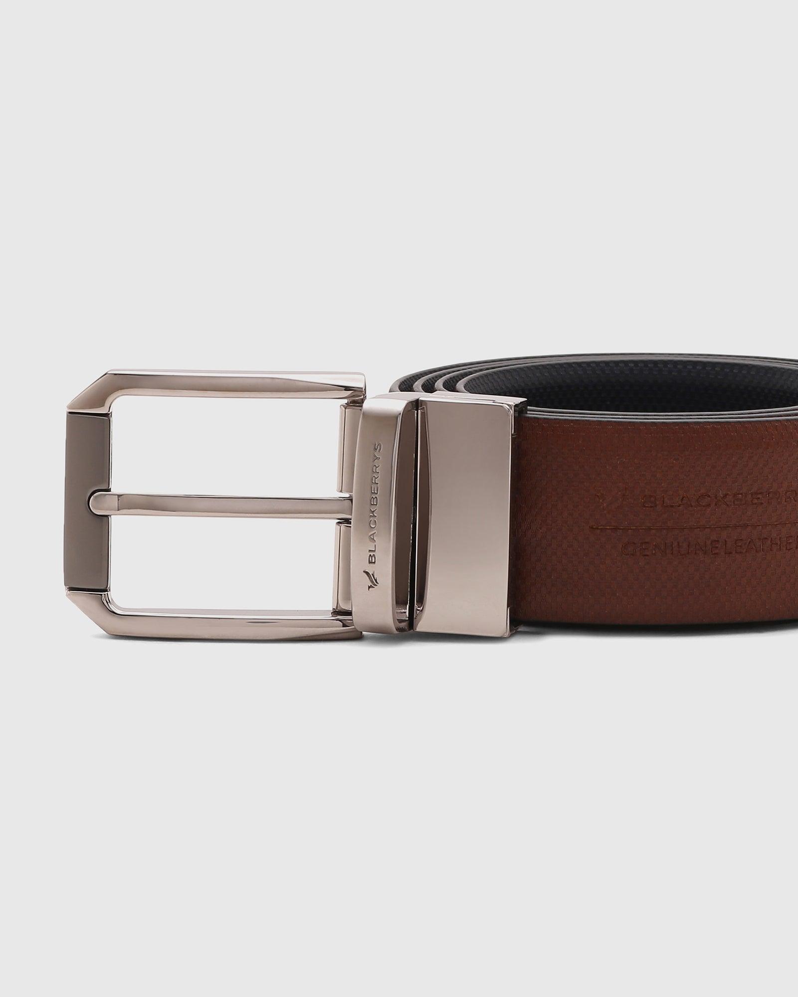 Textured Reversible Belt In Tan Navy (Solomon) - Blackberrys