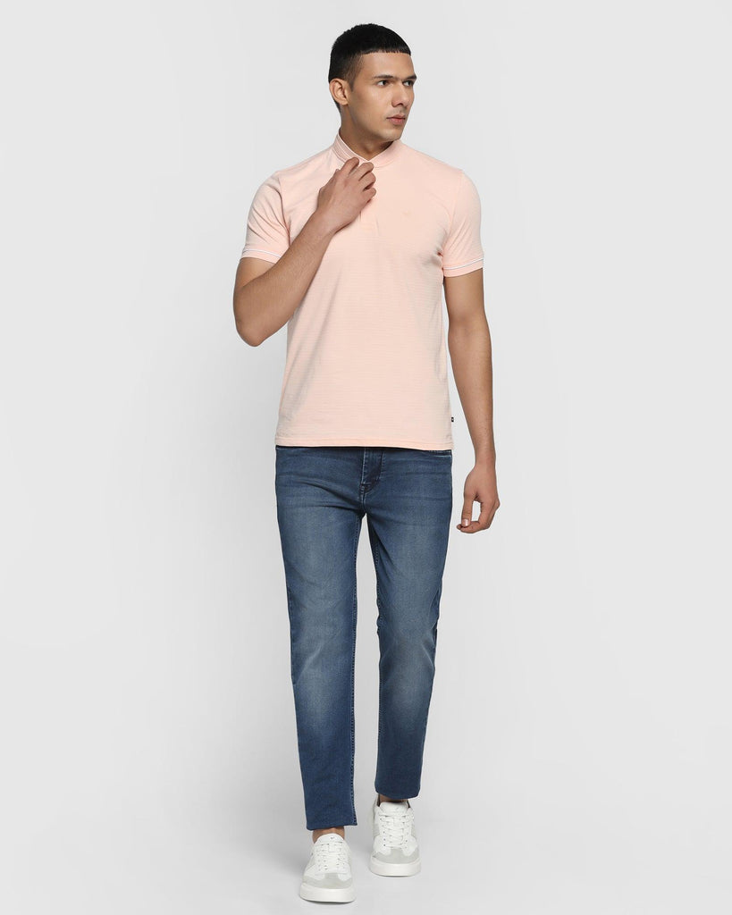 Stylized Collar Peach Textured T-Shirt - Kore