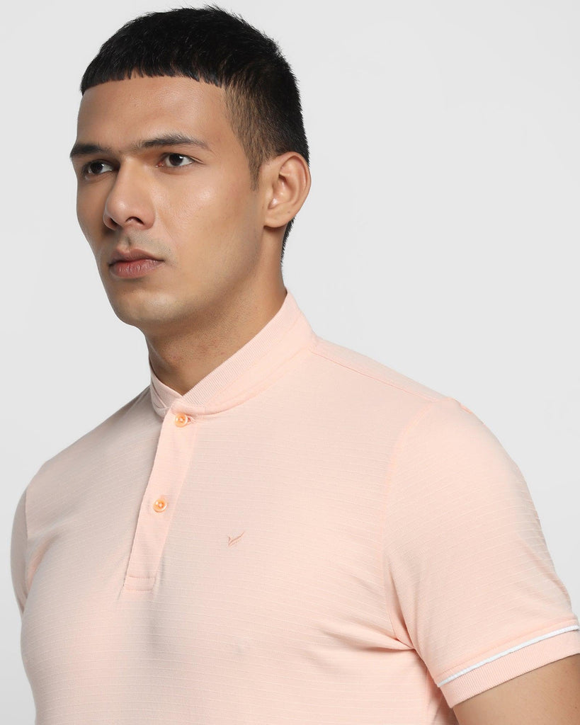 Stylized Collar Peach Textured T-Shirt - Kore