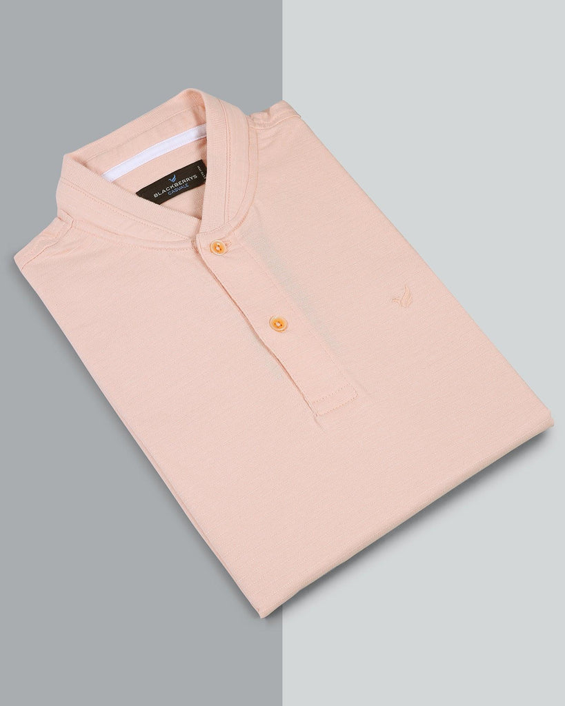 Stylized Collar Peach Textured T-Shirt - Kore