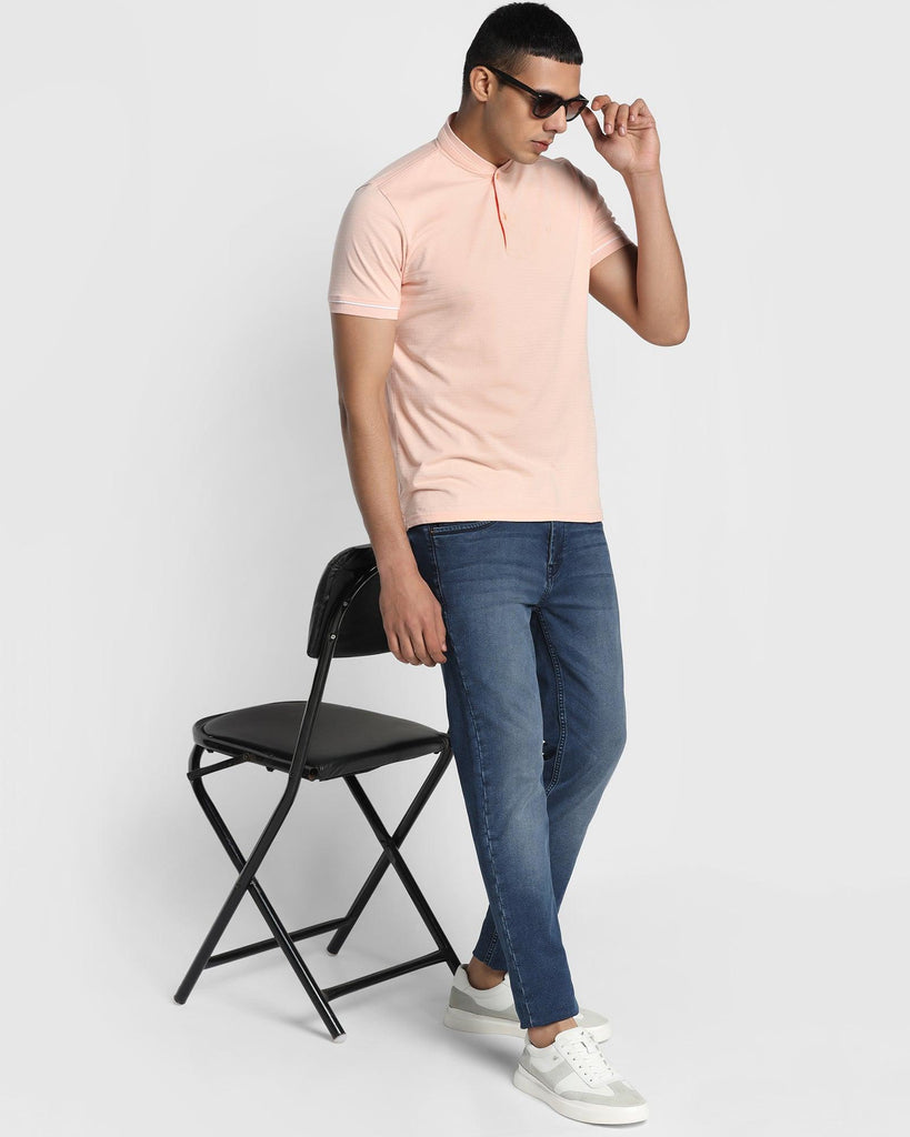 Stylized Collar Peach Textured T-Shirt - Kore