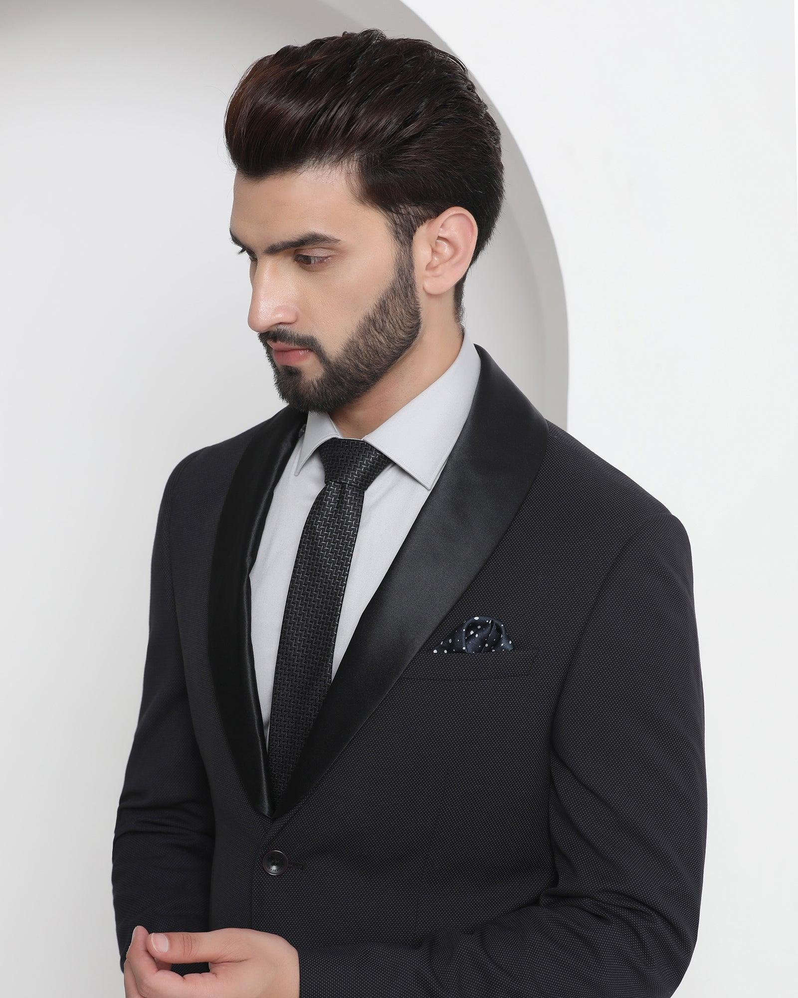 Tuxedo Two Piece Black Textured Formal Suit - Thames