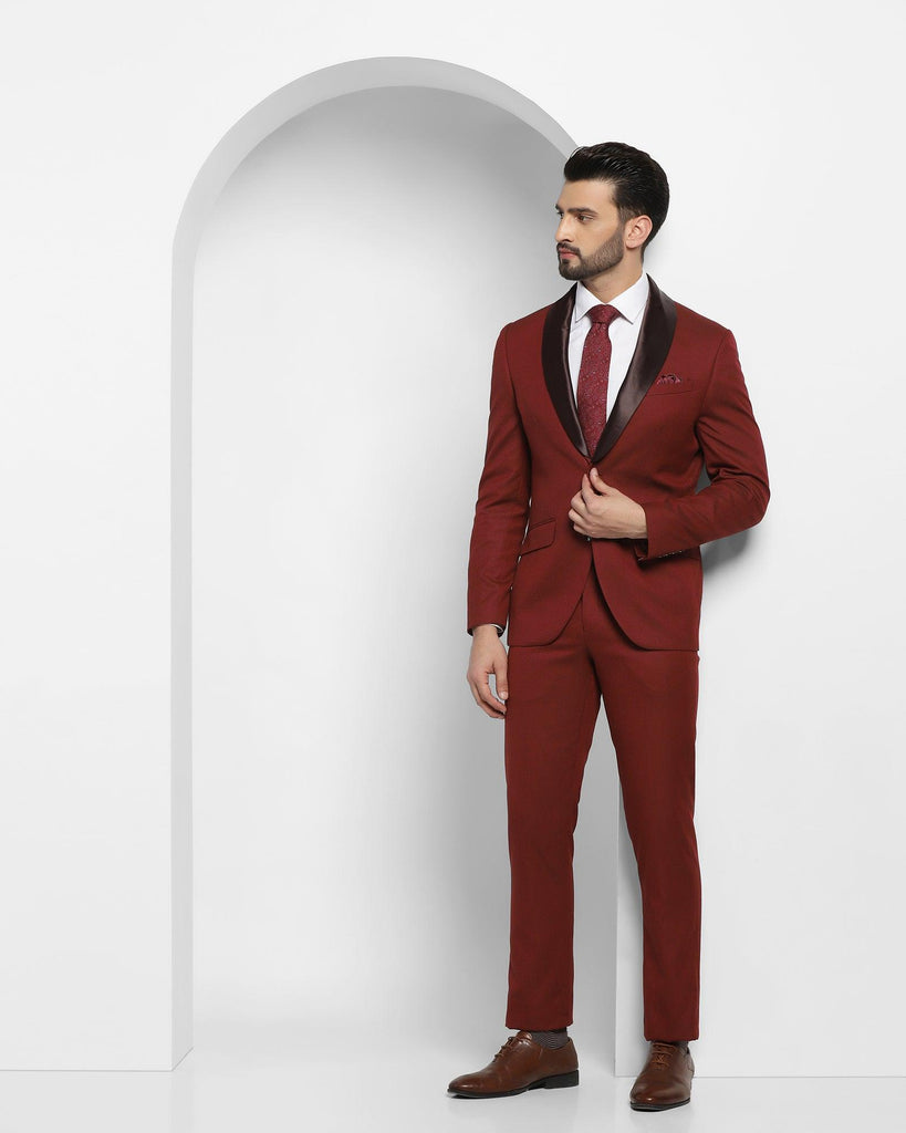 Tuxedo Two Piece Wine Textured Formal Suit - Ezra