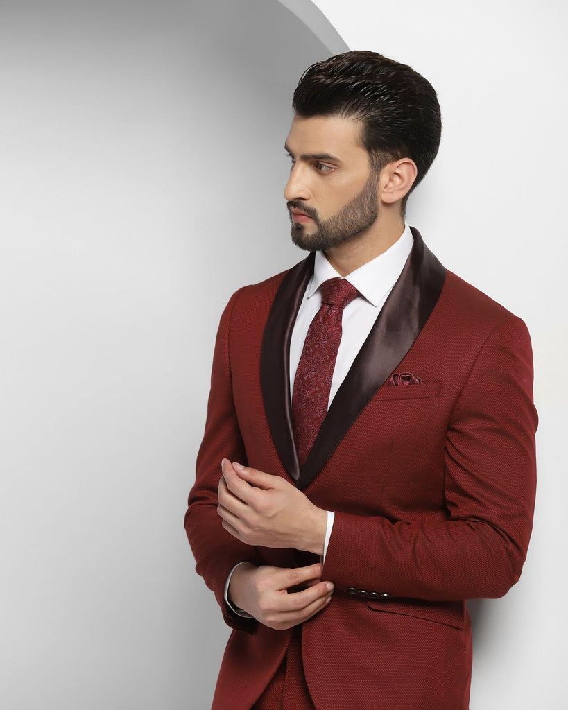 Tuxedo Two Piece Wine Textured Formal Suit - Ezra