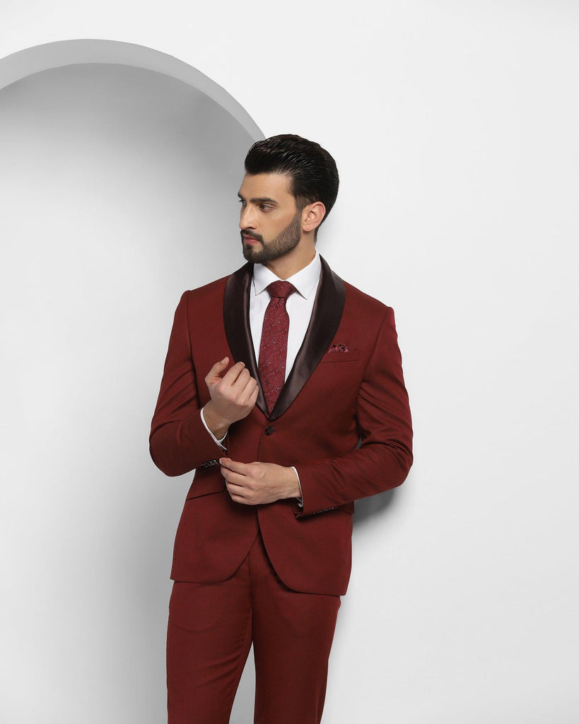 Tuxedo Two Piece Wine Textured Formal Suit - Ezra