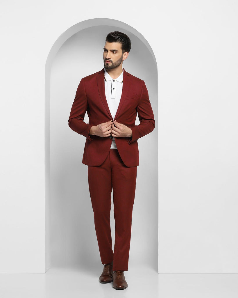 Tuxedo Two Piece Wine Textured Formal Suit - Ezra