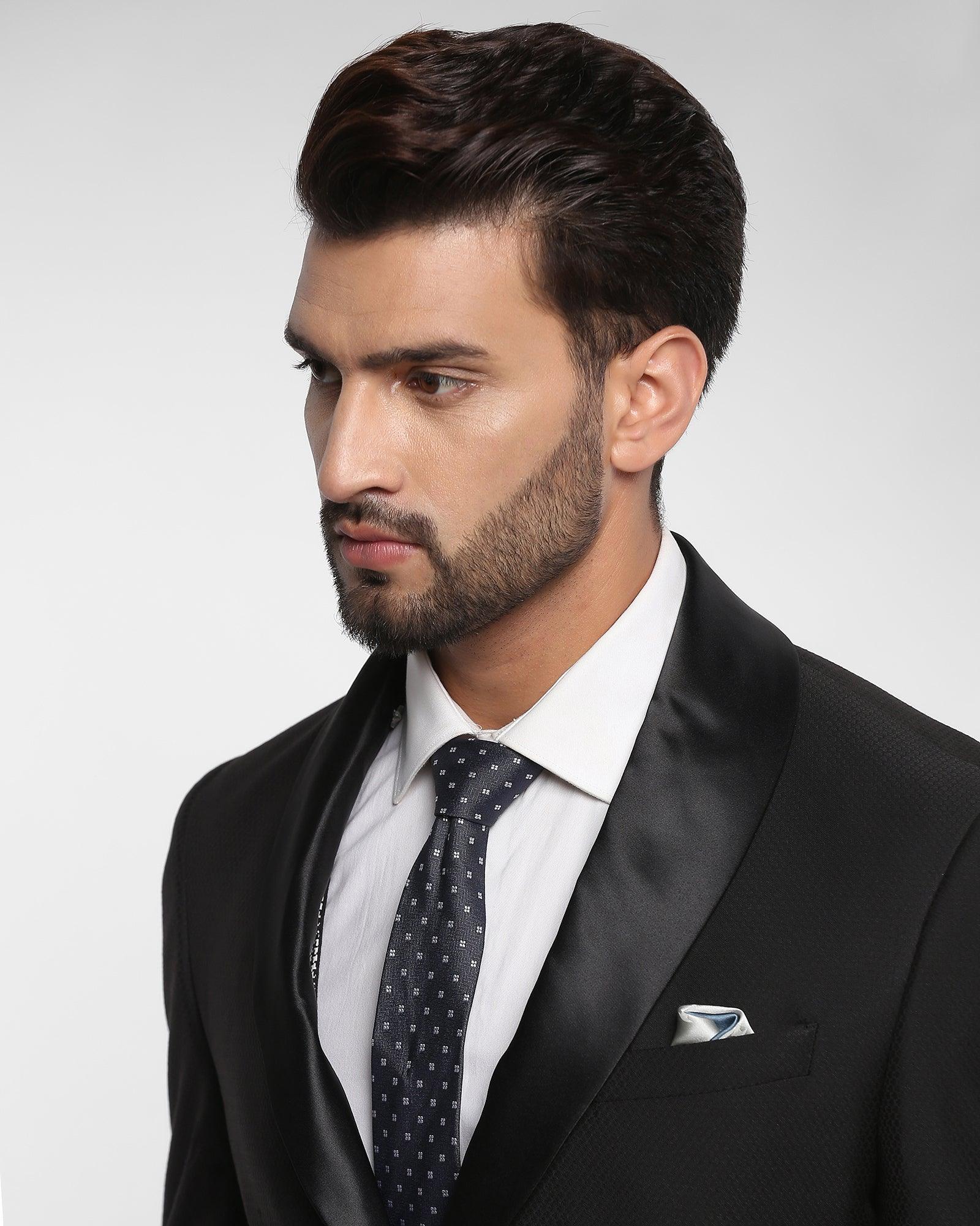 Tuxedo Three Piece Black Textured Formal Suit - Blakus