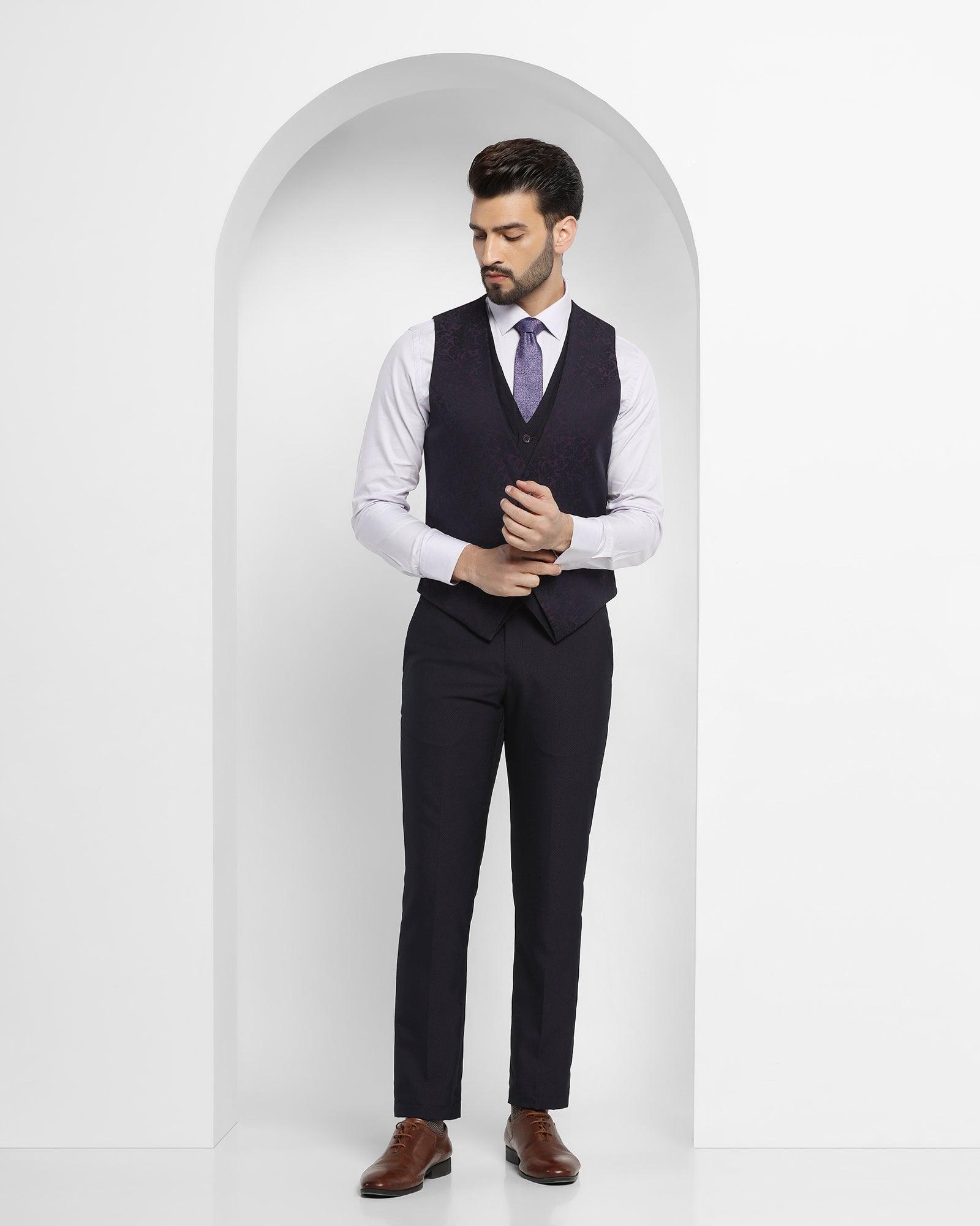 Tuxedo Three Piece Burgandy Textured Formal Suit - Igor