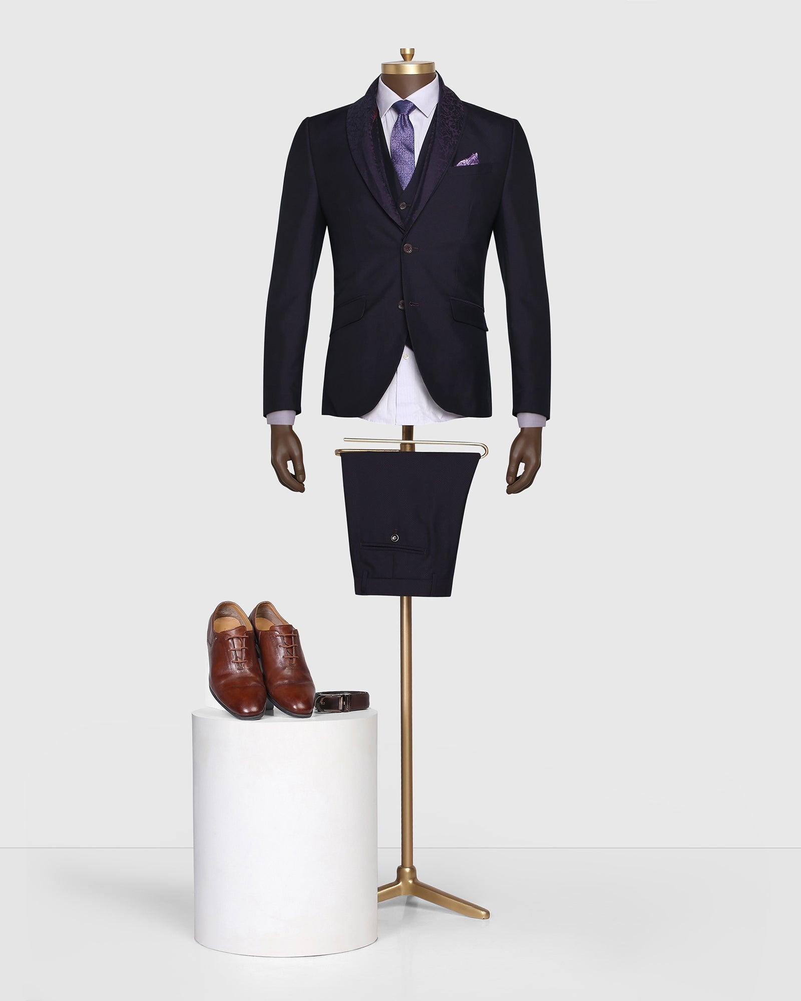 Tuxedo Three Piece Burgandy Textured Formal Suit - Igor