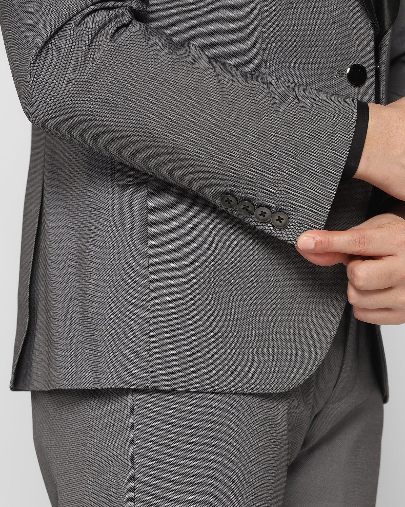 Tuxedo Three Piece Grey Textured Formal Suit - Rodrigo