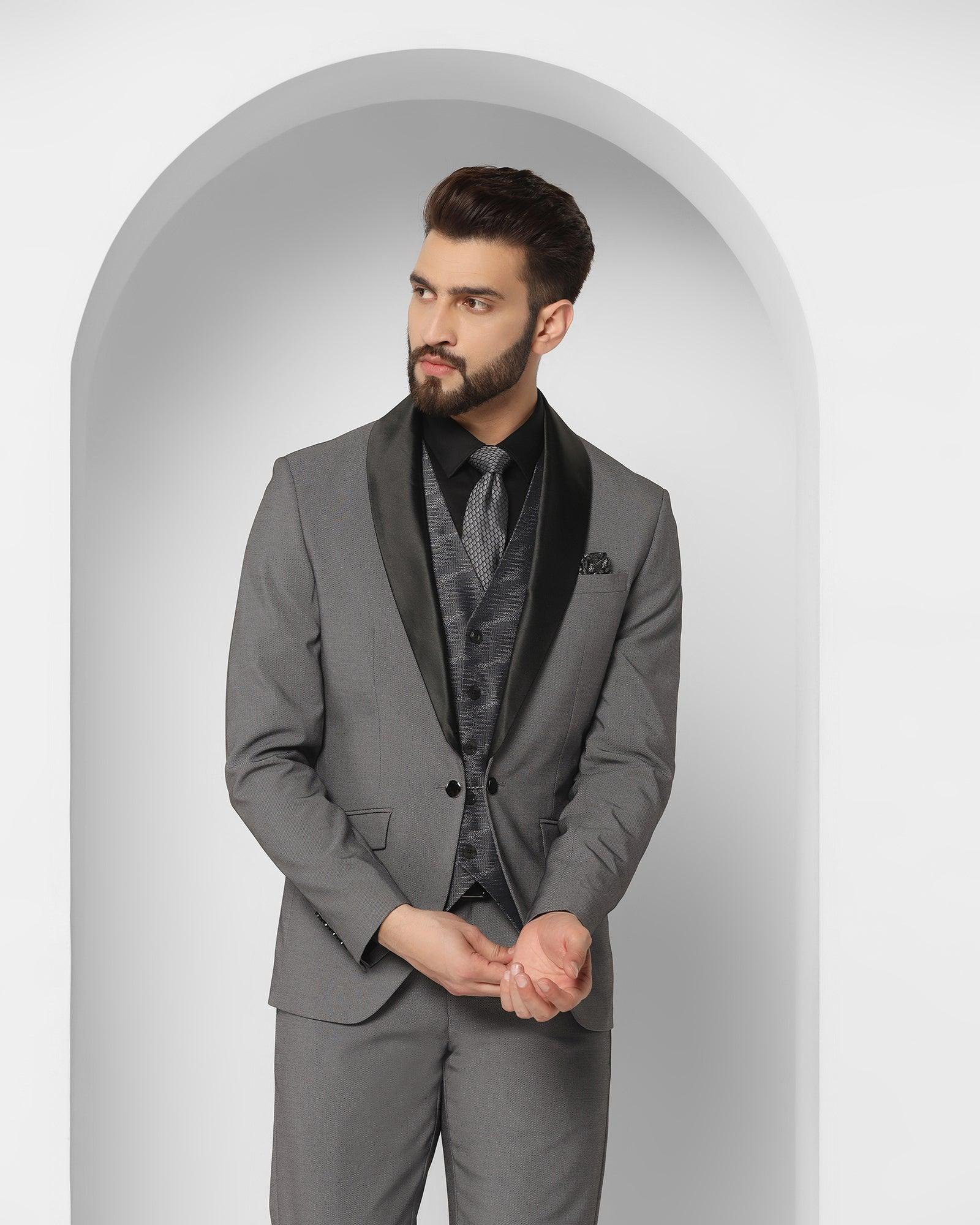 Tuxedo Three Piece Grey Textured Formal Suit - Rodrigo