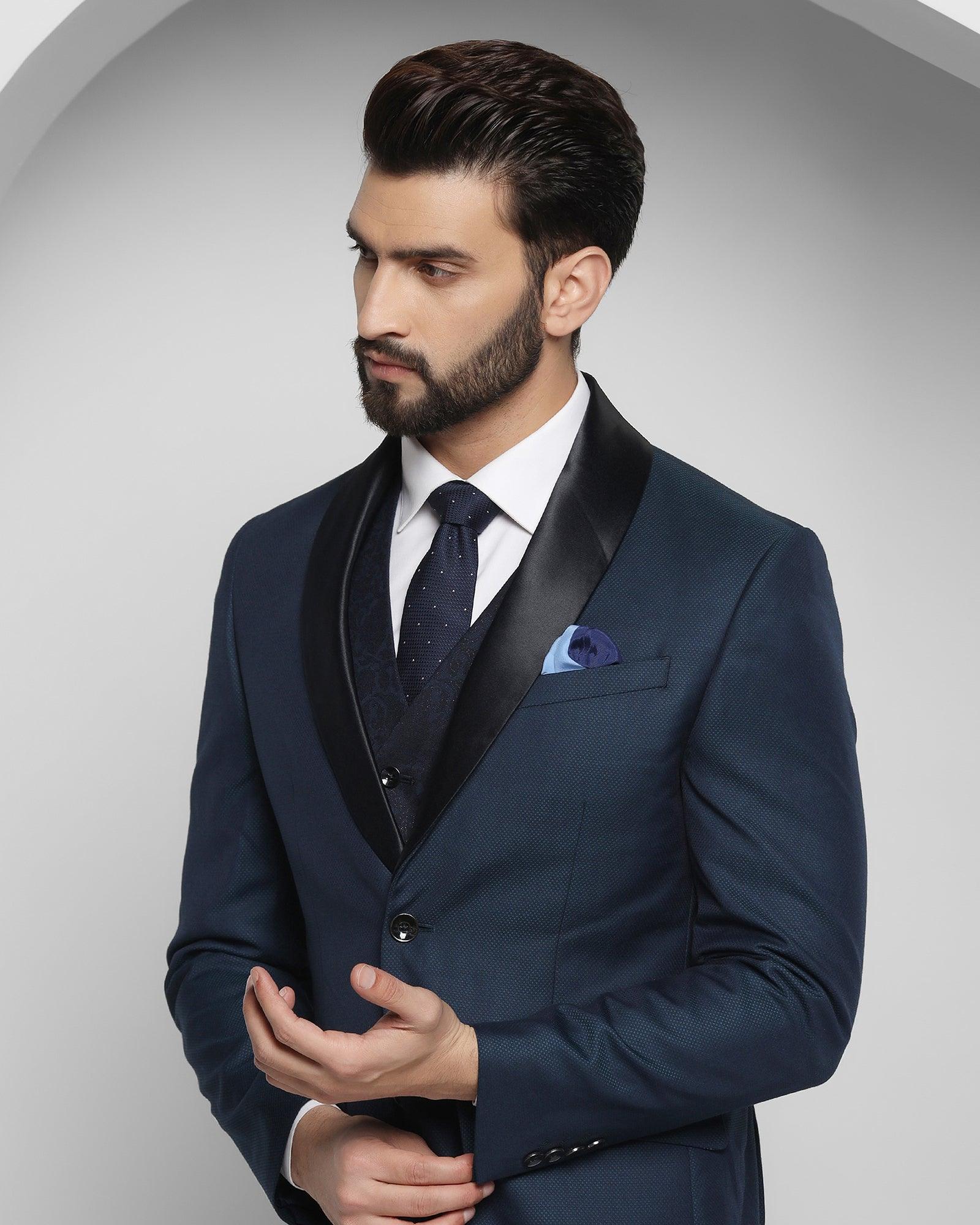 Tuxedo Three Piece Navy Textured Formal Suit Adela