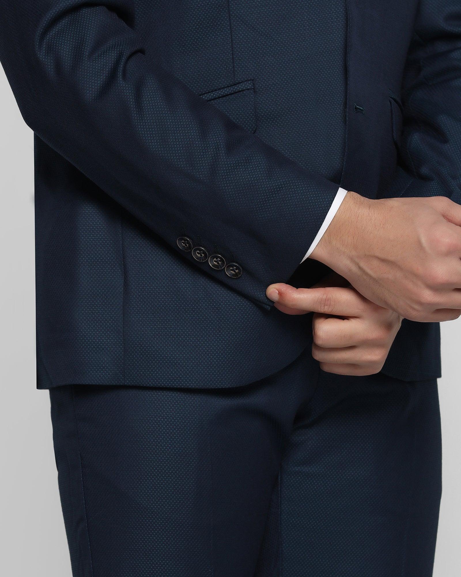 Tuxedo Three Piece Navy Textured Formal Suit - Adela