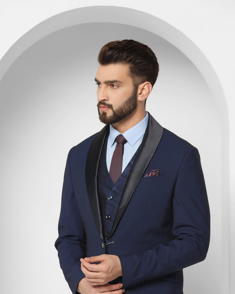 Tuxedo Three Piece Navy Textured Formal Suit - Rodrigo