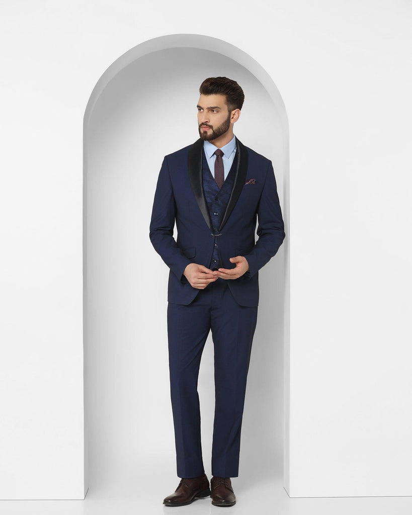 Tuxedo Three Piece Navy Textured Formal Suit - Rodrigo