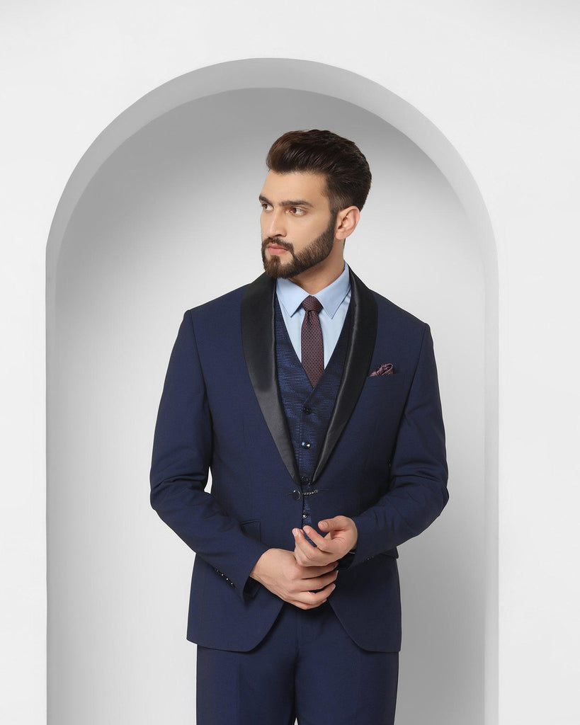 Tuxedo Three Piece Navy Textured Formal Suit - Rodrigo