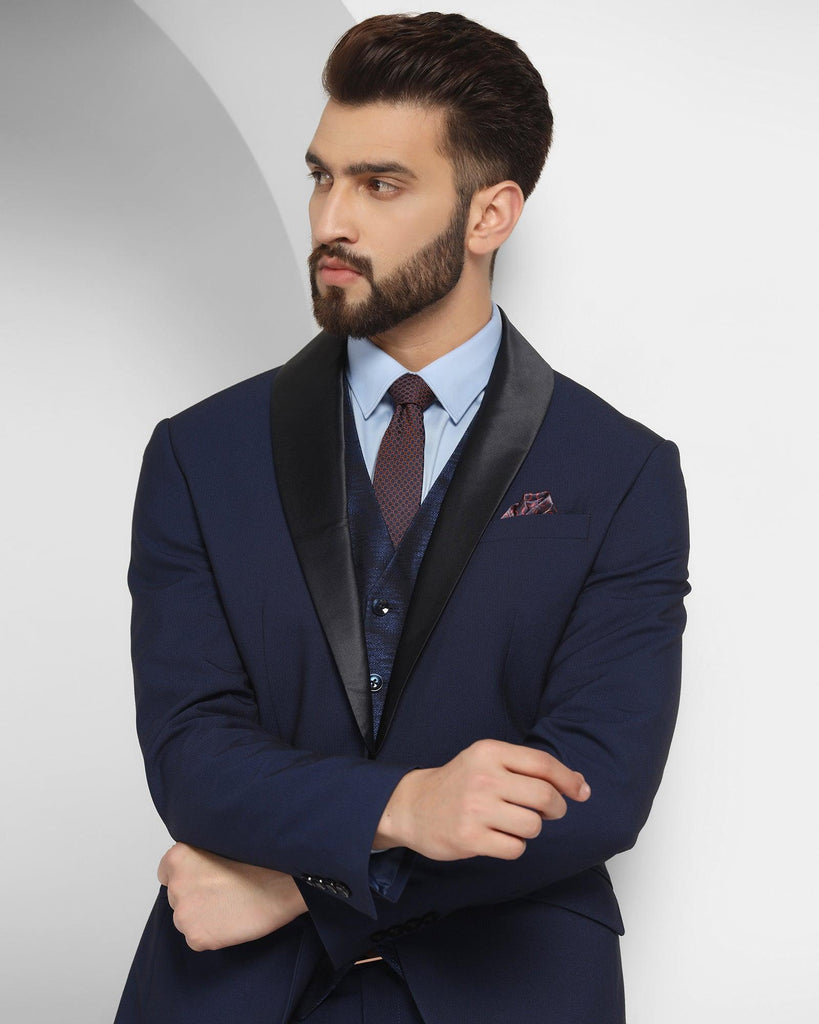 Tuxedo Three Piece Navy Textured Formal Suit - Rodrigo