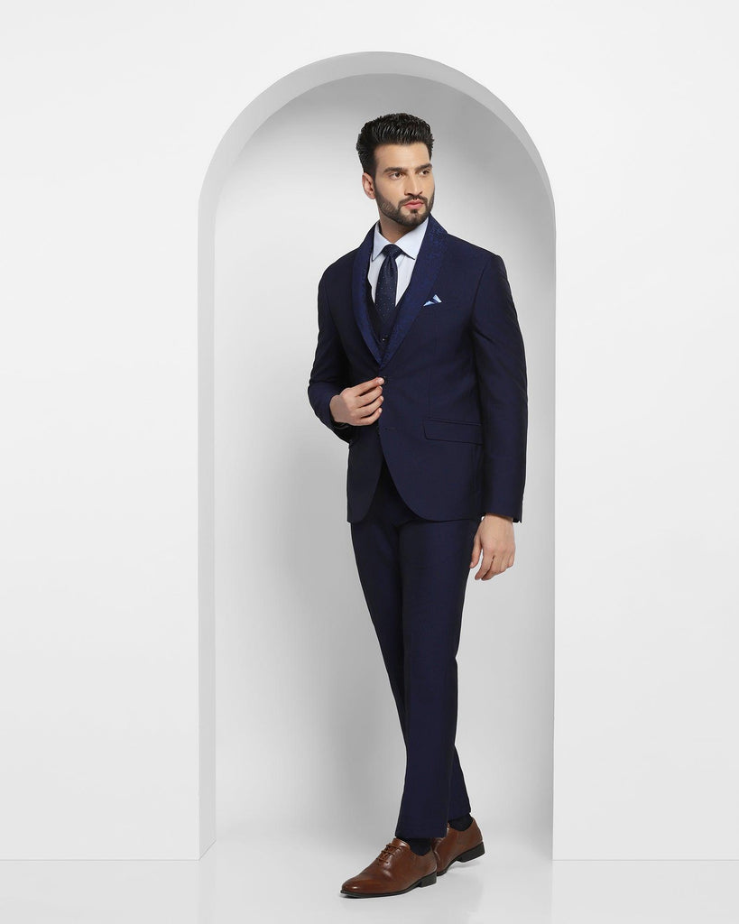 Tuxedo Three Piece Royal Blue Textured Formal Suit - Igor