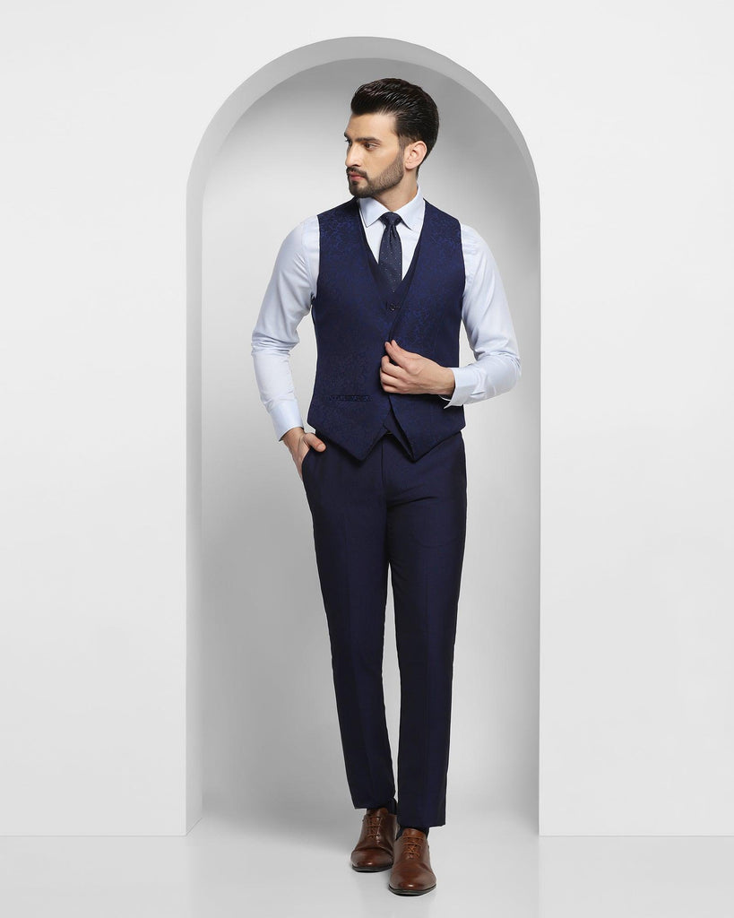 Tuxedo Three Piece Royal Blue Textured Formal Suit - Igor