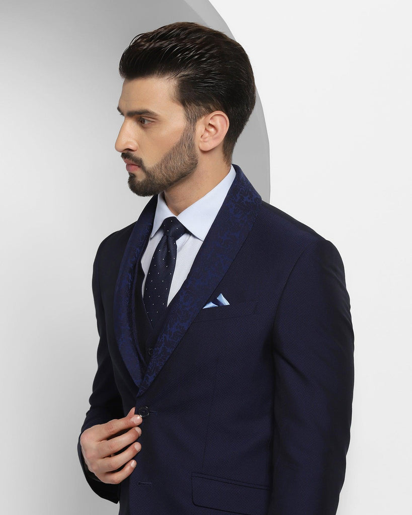 Tuxedo Three Piece Royal Blue Textured Formal Suit - Igor