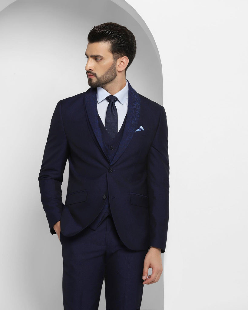 Tuxedo Three Piece Royal Blue Textured Formal Suit - Igor