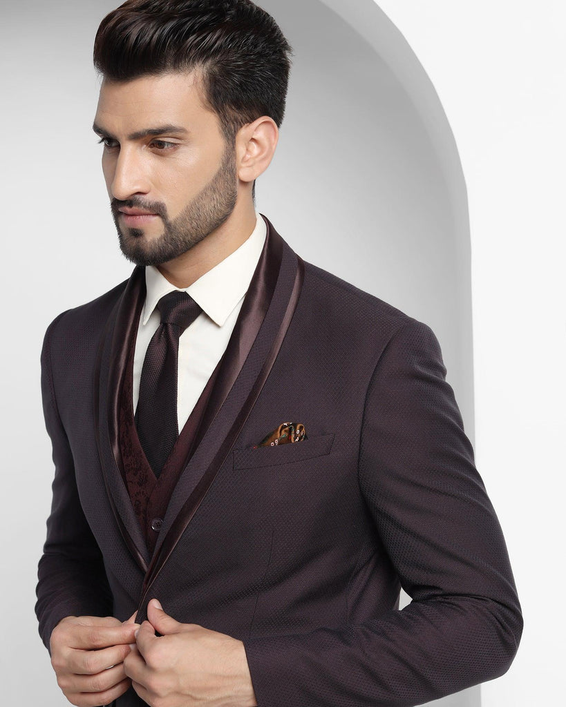 Tuxedo Three Piece Wine Textured Formal Suit - Fiesta