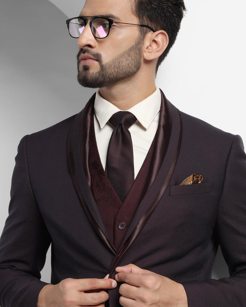 Tuxedo Three Piece Wine Textured Formal Suit - Fiesta