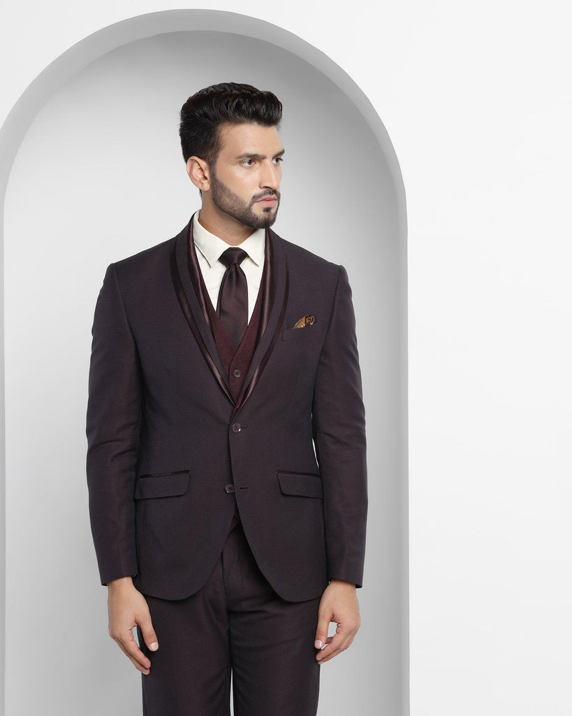 Tuxedo Three Piece Wine Textured Formal Suit - Fiesta