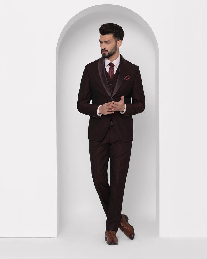 Tuxedo Three Piece Wine Textured Formal Suit - Sienna