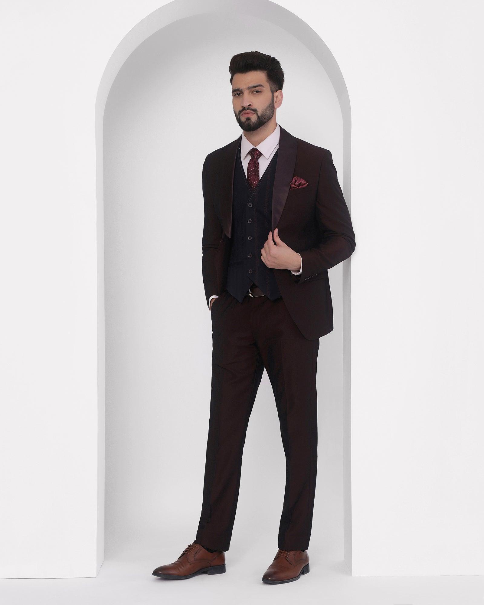 Tuxedo Three Piece Wine Textured Formal Suit - Sienna