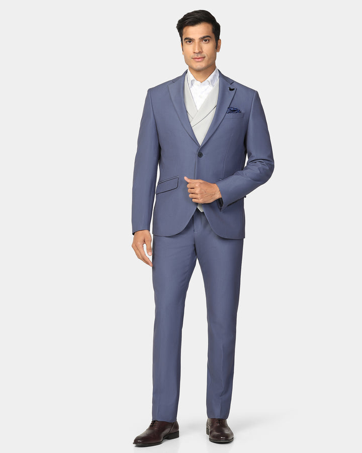 Three Piece Blue Textured Formal Suit - Ronnie