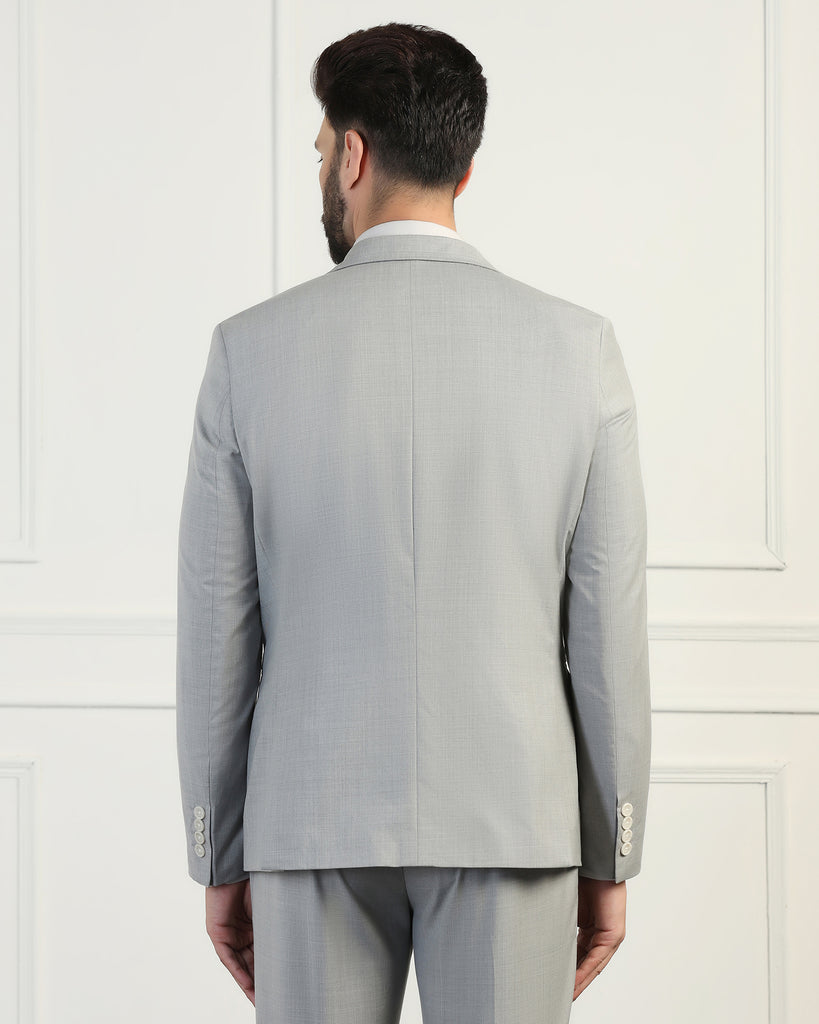 Three Piece Grey Solid Formal Suit - Oden