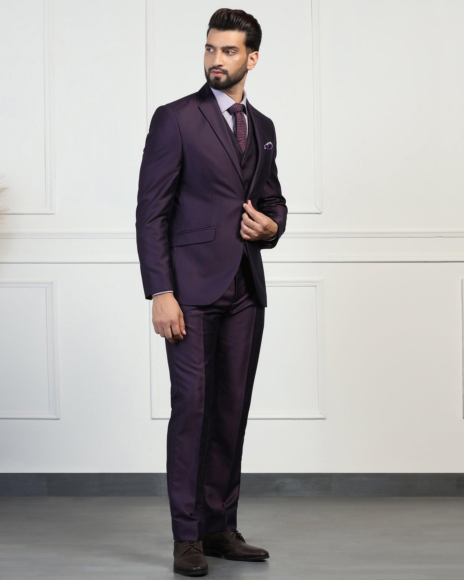 Three Piece Purple Textured Formal Suit
