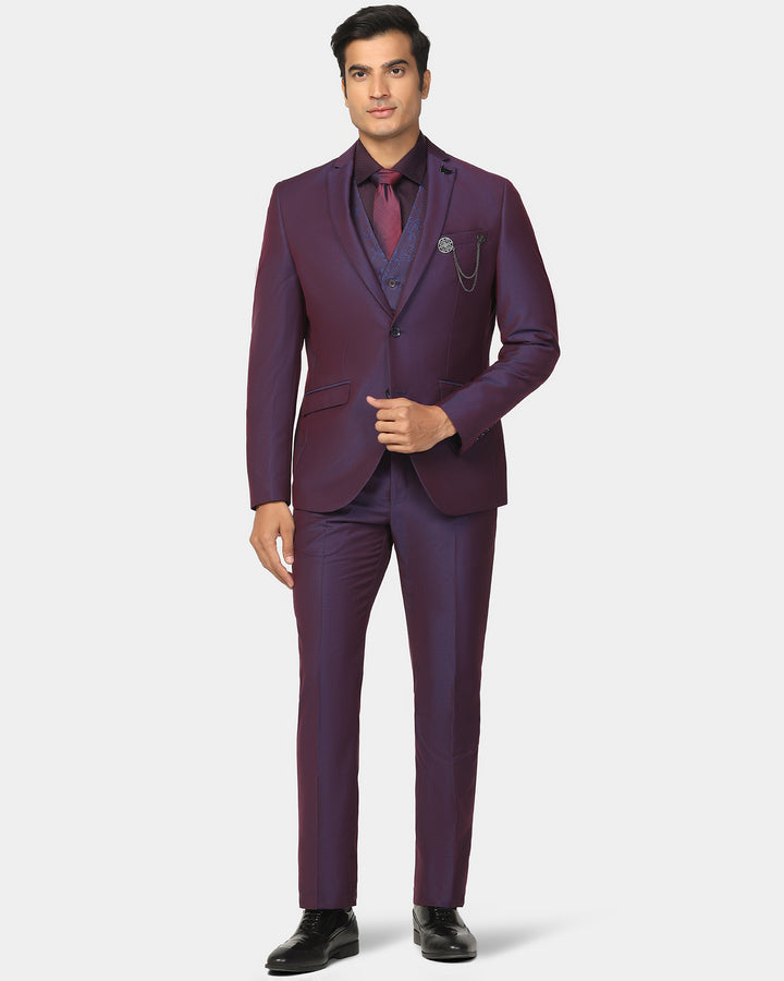 Three Piece Purple Textured Formal Suit - Zenin