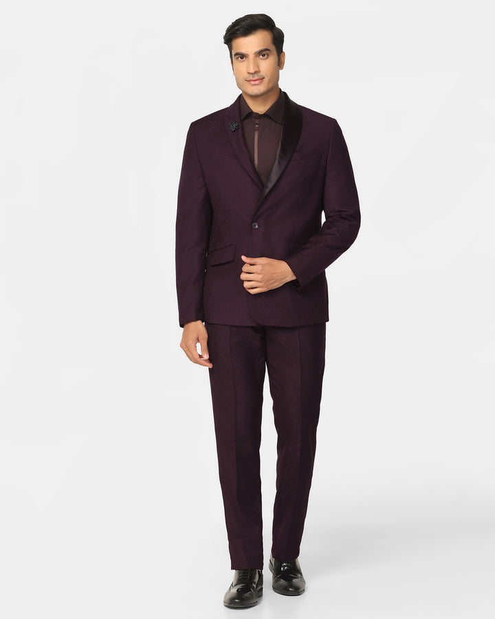 Two Piece Wine Textured Formal Suit - Jaque