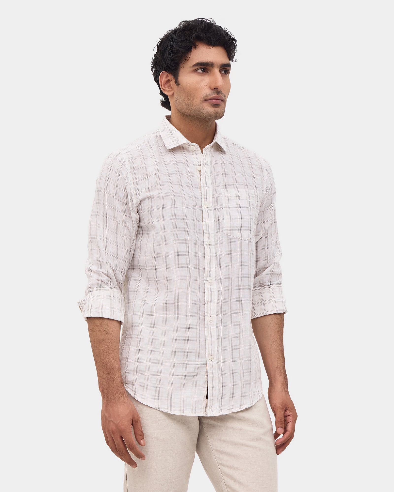 White Linen Check Shirt - Gambit