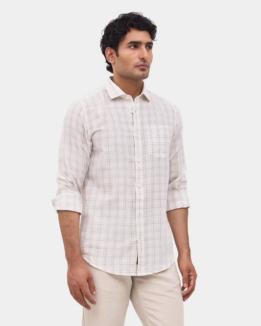 White Linen Check Shirt - Gambit