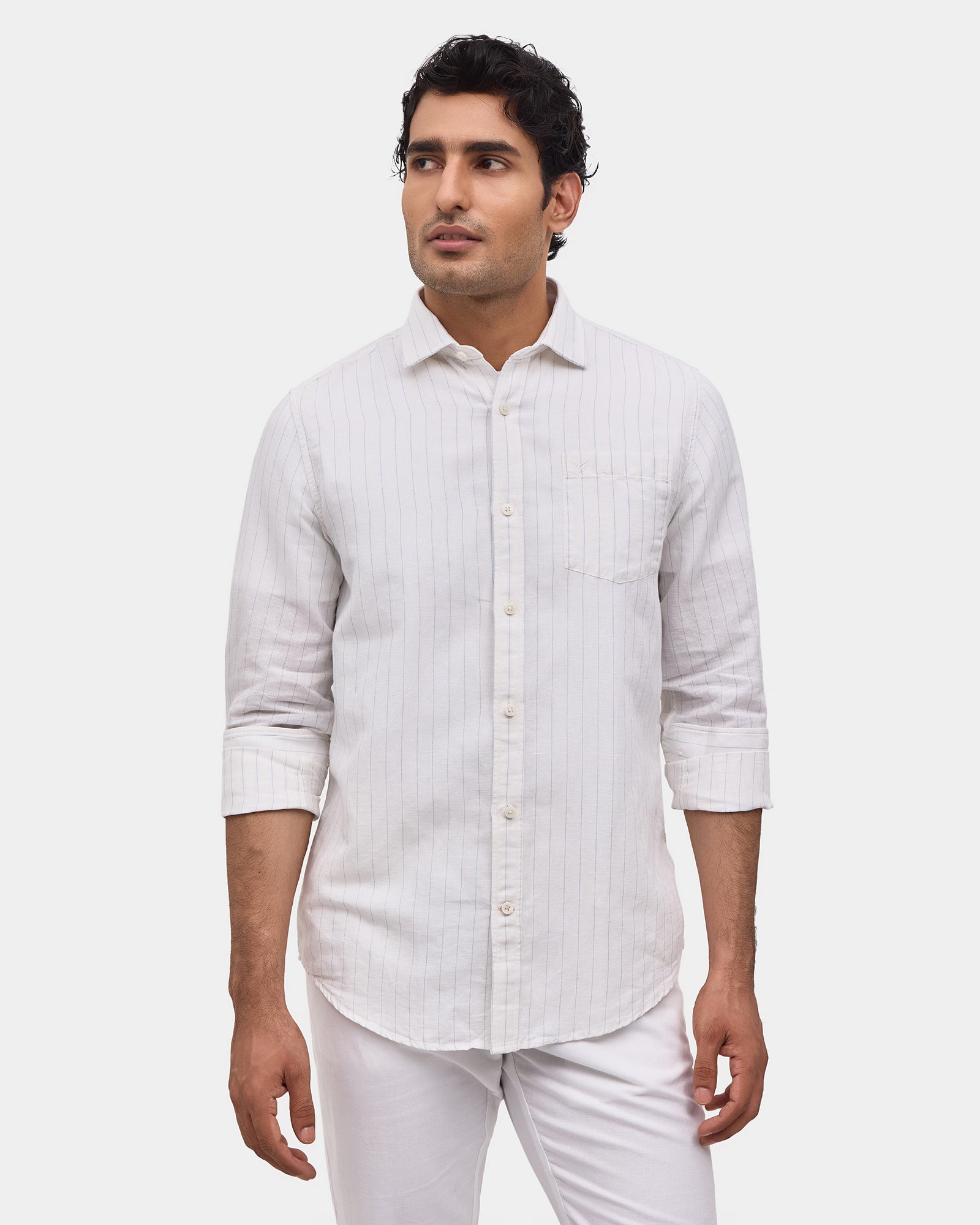 White Linen Stripe Shirt - Freya