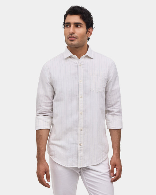 White Linen Stripe Shirt - Freya