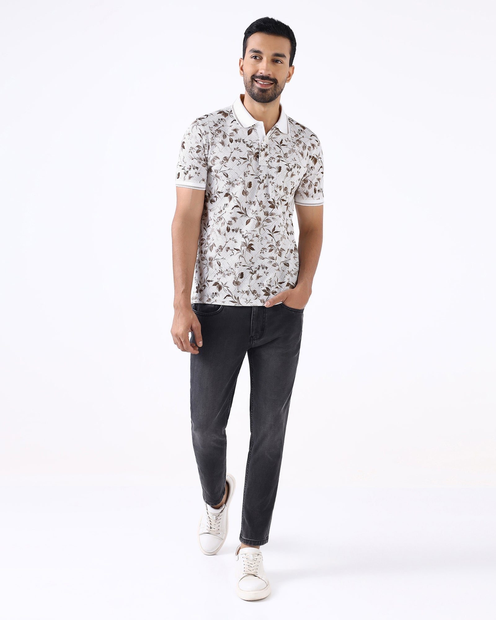 White Printed Polo - Neru