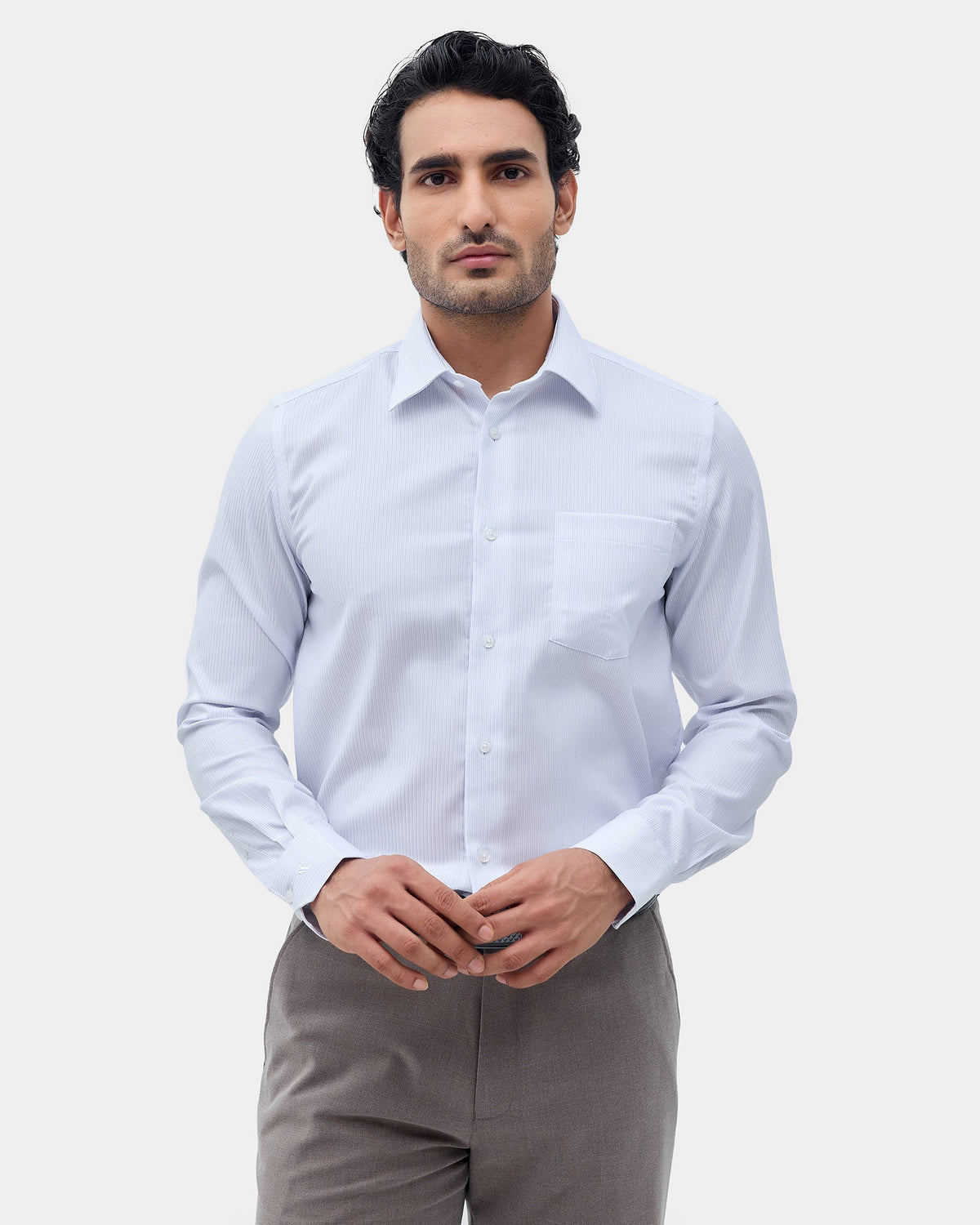 White Unwrinkle Stripe Shirt - Dutch