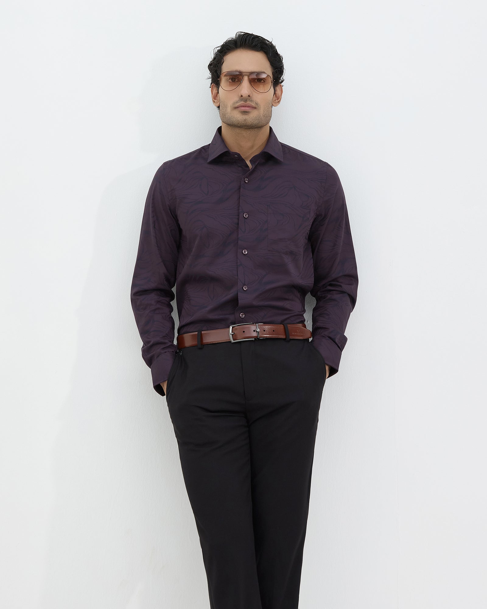 Wine Jacquard Shirt - Hexton