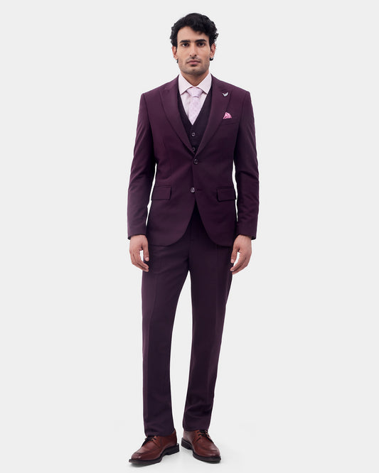 Wine Three Piece Solid Suit - Colteo