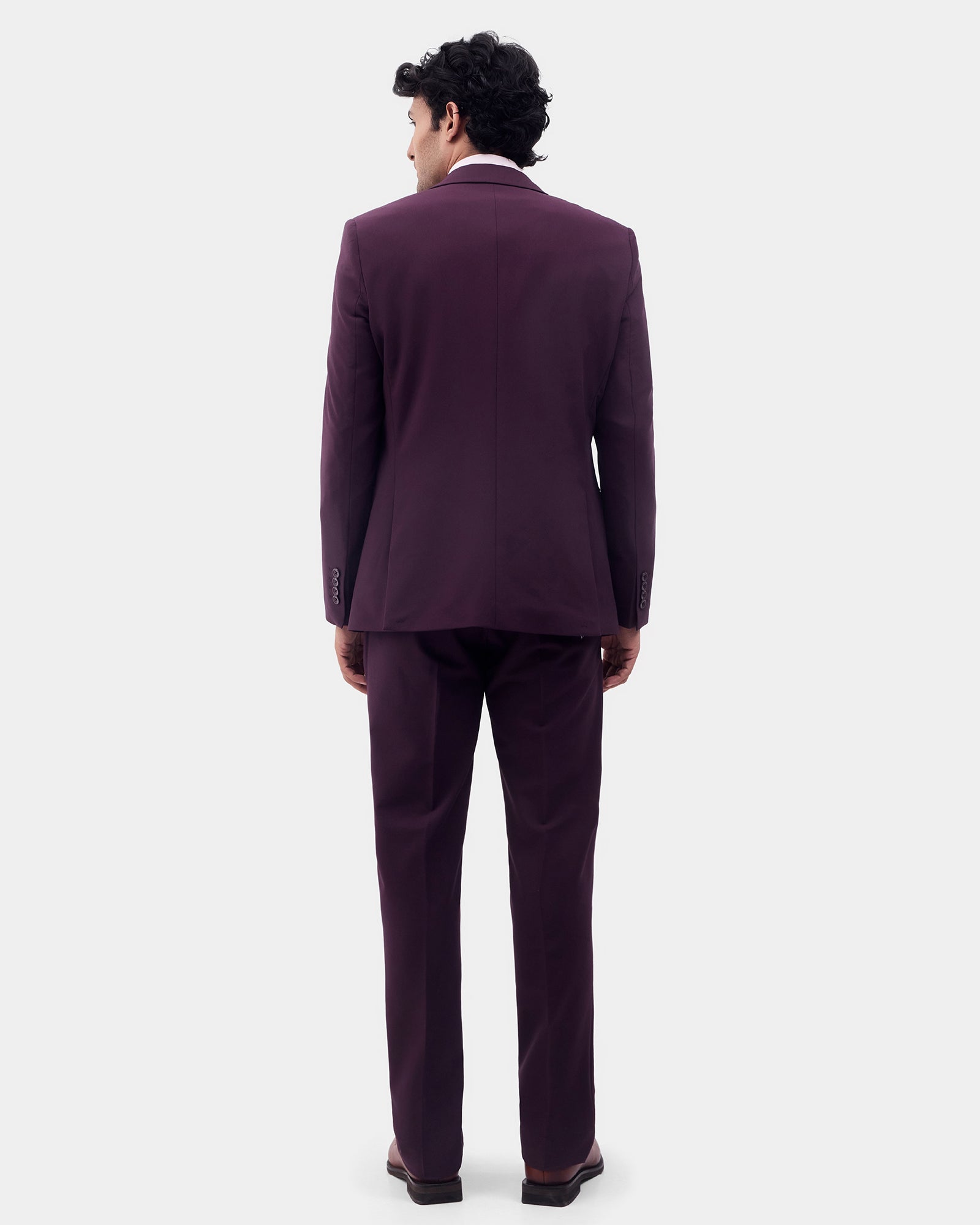 Wine Three Piece Solid Suit - Colteo