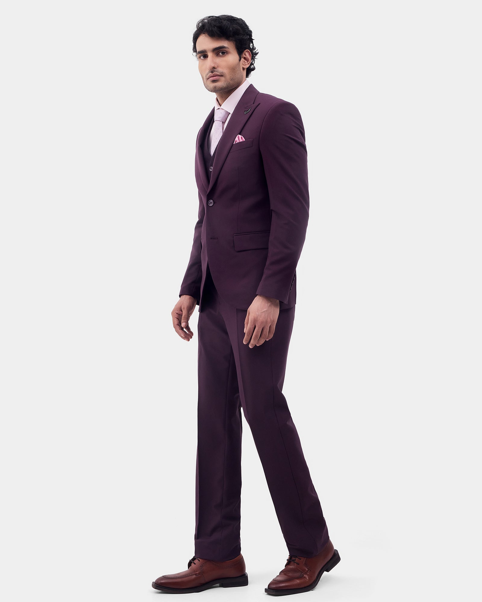 Wine Three Piece Solid Suit - Colteo